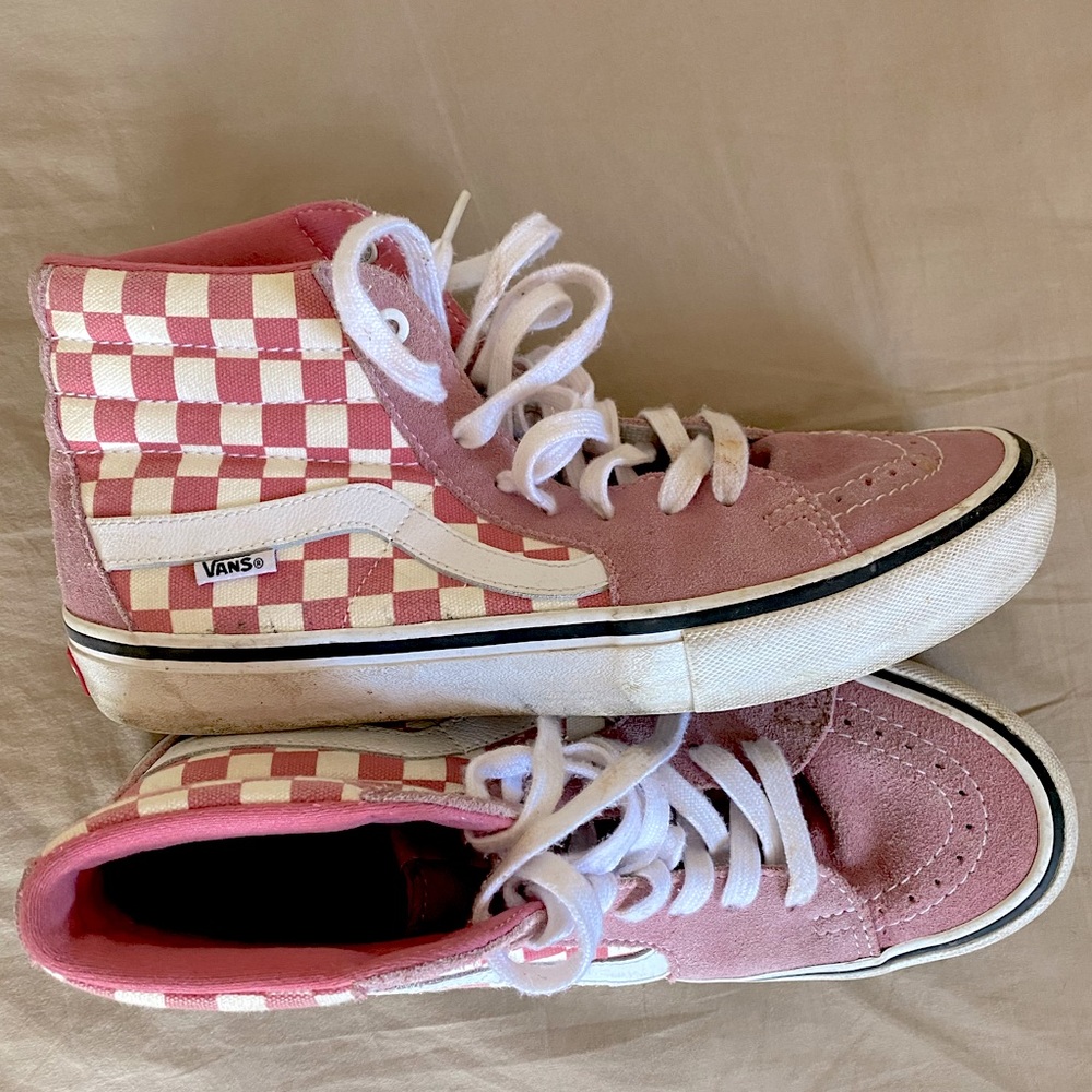 Pink Checkered High Top Pro Vans M8.5/W10